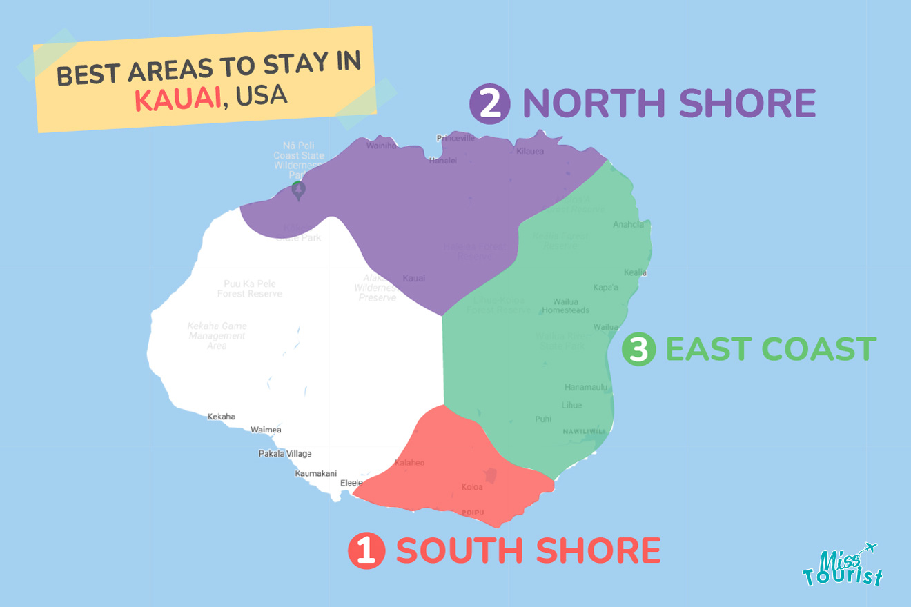Map of best places to stay in Kauai
